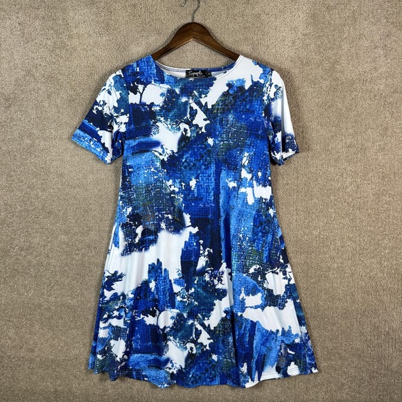 Sympli Dresses & Skirts - Sympli‎ T Shirt Dress Womens 4 Blue Abstract Print Short Sleeve Swing Pockets